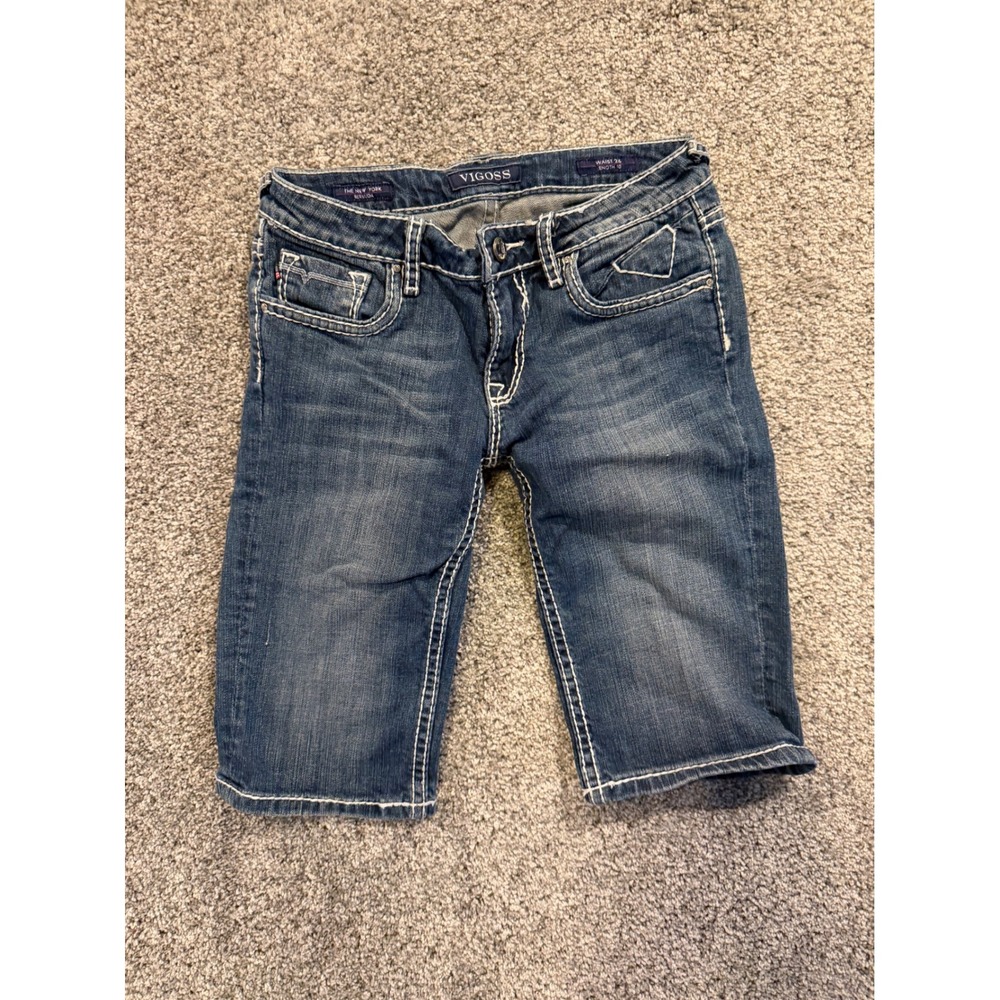 Vigoss Bermuda Shorts Women 26 Blue The New York Denim Thick Stitch Embellished